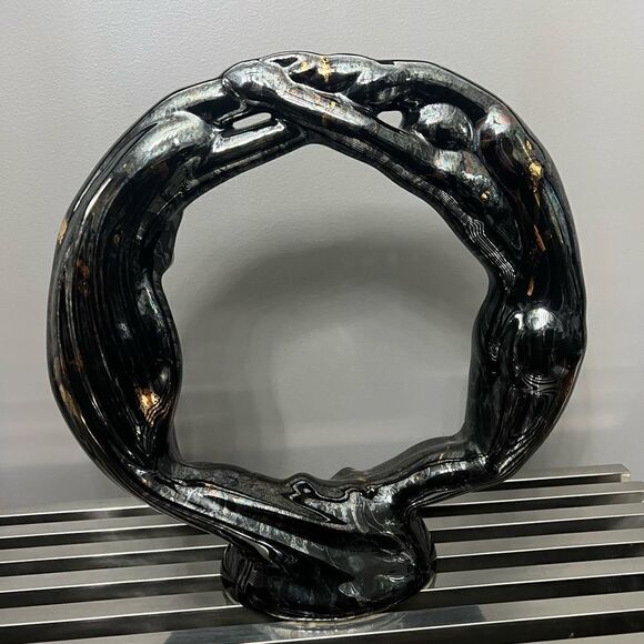 RARE black with gold swirl Vintage Ceramic Circle of Love by Royal Haeger - Picture 4 of 10